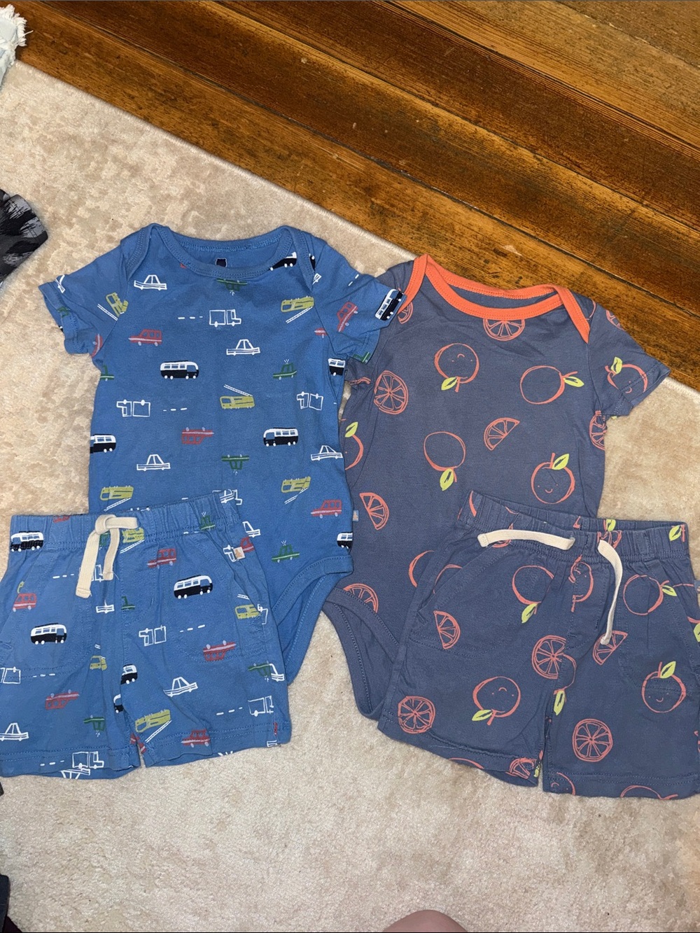 Kids Blue Vehicle & Peach Print Sets - 2-Pack